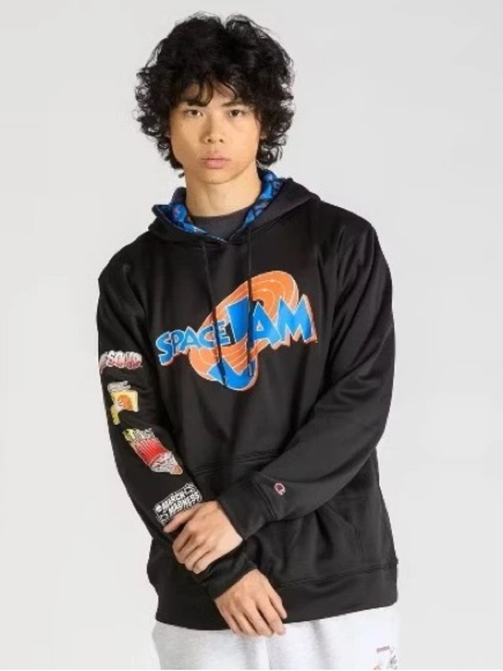 Champion Black Space Jam Pullover Hoodie with Orange & Blue Logo